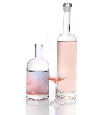 200ml 375ml 500ml 750ml 1000ml round glass liquor bottle with cork lid and custom design