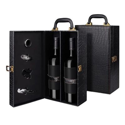 Customized Shape Engraved Double Red Wine Packing Box Leather Pu For Craft