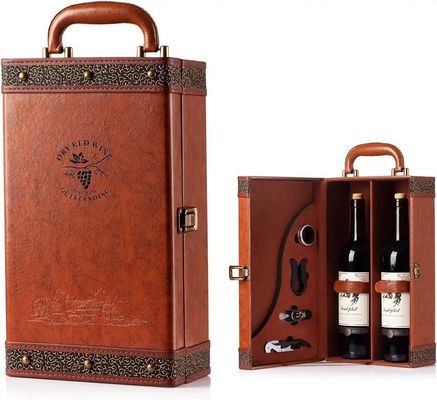 Other Gift Craft Storage Leather Wine Box And Handles Single Bottle Reusable Gift Box Crocodile Grain Pu Leather Double Bottle 750ml Red Wine Box