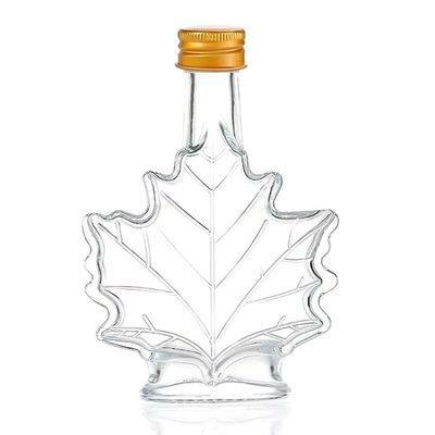 Custom Color Industrial Glass Beverage Bottle with Maple Leaf Shape 50ml 100ml 250ml