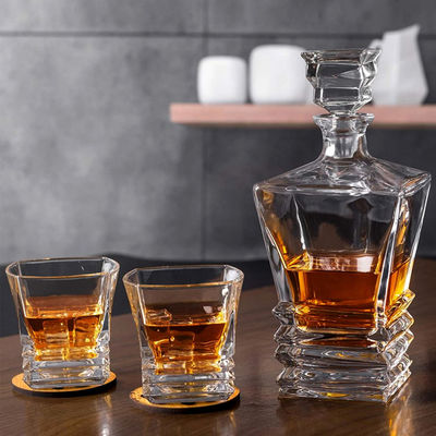 Collar Material Glass Spirit Bottle Design Square Custom Engraved Beverage Cork Bottle