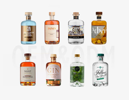 Juice Custom Logo Glass Whiskey Bottle with Cork Stopper in Gift Box Engraved Surface