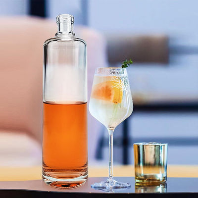 OEM/ODM Super Flint Material Glass Vodka Whisky Rum Spirit Bottle with Cork Screw Cap