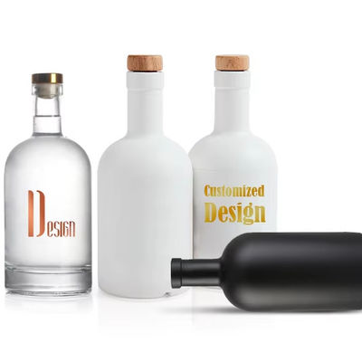 Flint Glass Matte Black 500ml/700ml/750ml Empty Round Vodka Spirit Whisky Gin Liquor Bottle with Cork