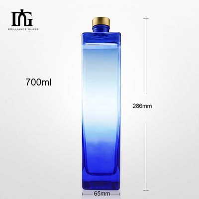Customized 700ml 750ml Gradual Change Blue Square Glass Bottle with Alumina Screw Cap