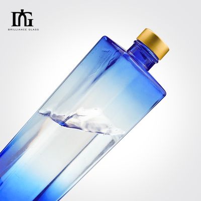 Customized 700ml 750ml Gradual Change Blue Square Glass Bottle with Alumina Screw Cap
