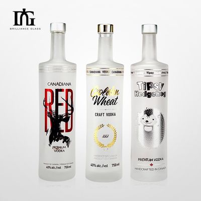 750ml Customized Frosted Liquor Glass Bottle with Cork Aluminum Cap and Printing Logo