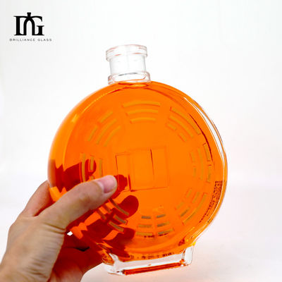 Glass Collar Material Custom Moon Shape 700ml Rum Bottle for Liquors and Beverages