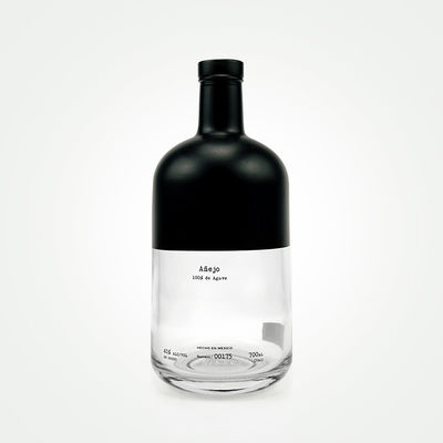 OEM/ODM Acceptable Half Clear and Matte Black 750ml Gin Liquor Bottle with Cork Cap