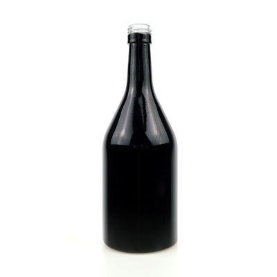 Empty Black Painting Glass Bottle for Whiskey Vodka 500ml 1.75L Screw Cap Bottle