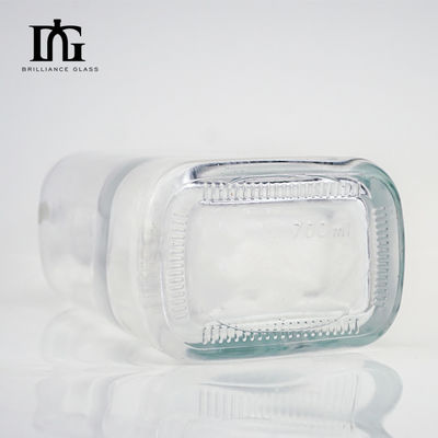 Whisky Brandy Gin Vodka 700ml Square Glass Bottle with Cork Sealing Type and Custom Logo