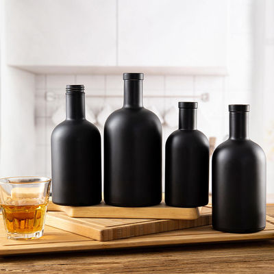 Screen Printing and Engraving Frosted Black Matte Vodka Glass Bottle with Custom Logo