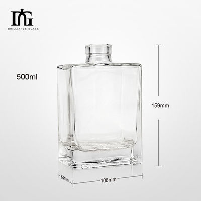 Beverage 500ml Square Flat Shoulder Clear Glass Bottle for Liquors and Beverages