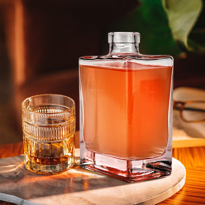 Beverage 500ml Square Flat Shoulder Clear Glass Bottle for Liquors and Beverages