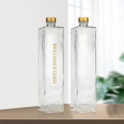 Acceptable Customer's Logo Square Shape Thick Bottom Clear Gin Rum Vodka Juice Bottle