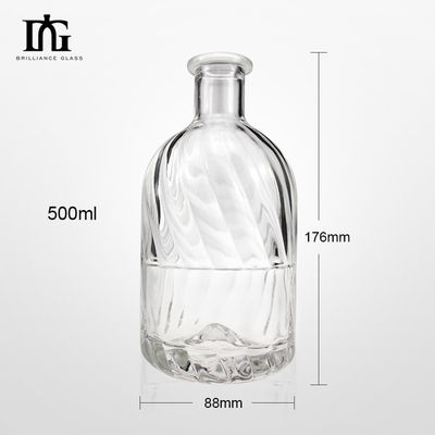 CORK Sealing Type 500ml Engraving Unique Shape Glass Bottle for Rum Gin Brandy Spirits