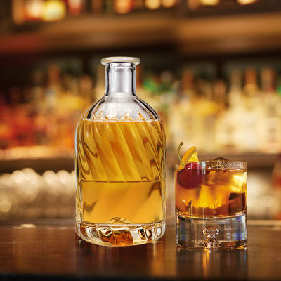 CORK Sealing Type 500ml Engraving Unique Shape Glass Bottle for Rum Gin Brandy Spirits