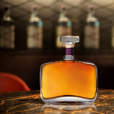 Glass Collar Square 350ml 500ml Thick Bottom Clear Empty Juice Brandy Whisky Bottle