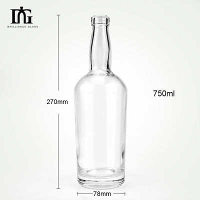 Glass Collar 500ml 700ml 750ml Whiskey Brandy Empty Bottle with Cork and Screw Cap