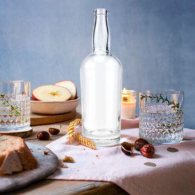 Glass Collar 500ml 700ml 750ml Whiskey Brandy Empty Bottle with Cork and Screw Cap