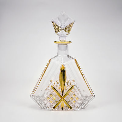 500ml 17oz Classic Irregular Shaped Gold Rim Glass Liquor Decanter for Wine Bourbon Tequila