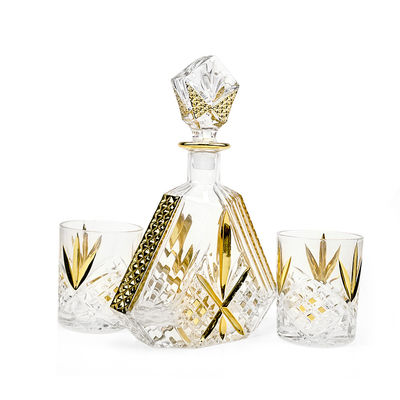 500ml 17oz Classic Irregular Shaped Gold Rim Glass Liquor Decanter for Wine Bourbon Tequila