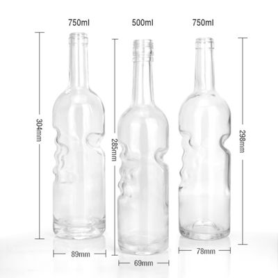Glass Collar Material Round Liquor Bottle 750ml Classic Flint Bottle with Handle