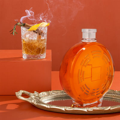 Body Material Glass 70cl 75cl Heart Round Shape Customized Liquor Bottle with Cork