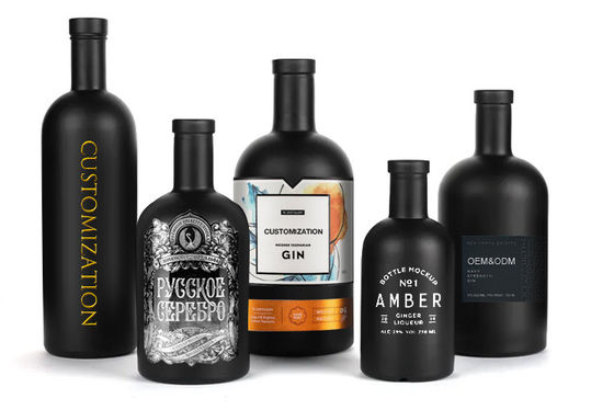 Matte Black 200ml 375ml 500ml 750ml Round Flint Glass Bottle for Liquors and Beverages