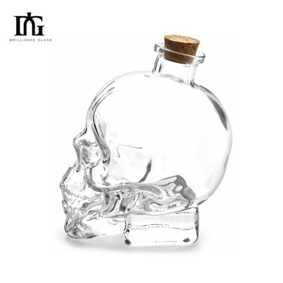 Custom Glass Skull Bottle with Cork Cap and Glass Material