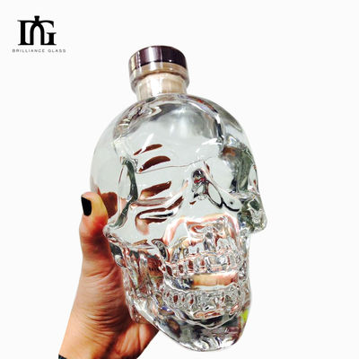 Custom Glass Skull Bottle with Cork Cap and Glass Material