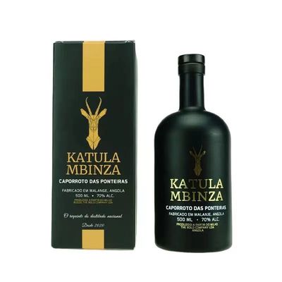 Glass Collar Custom 700ml Matte Black Round Empty 750ml Liquor Bottle for Vodka