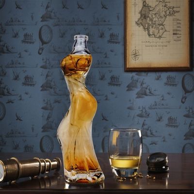 Screen Printed Glass Vodka Bottle 160ml with Unique Shaped Body and Painted Design