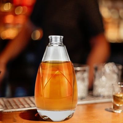 Glass Collar Flat Shoulder Tequila Liquor Bottle with Cork and Screw Cap in White