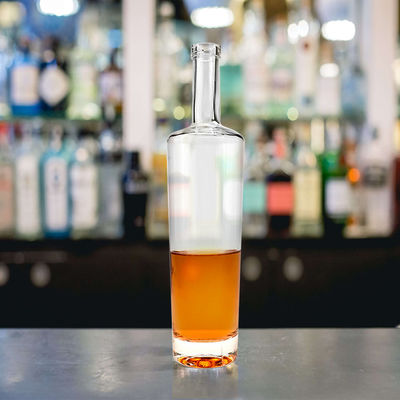 Engraving Surface Handling Glass Bottle With Cork Stopper for Liquors and Beverages