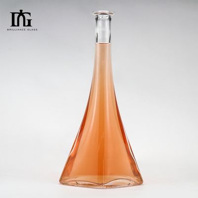 750ml Slim Clear Empty Glass Wine Bottle with Engraving and Polymer Rubber Stopper