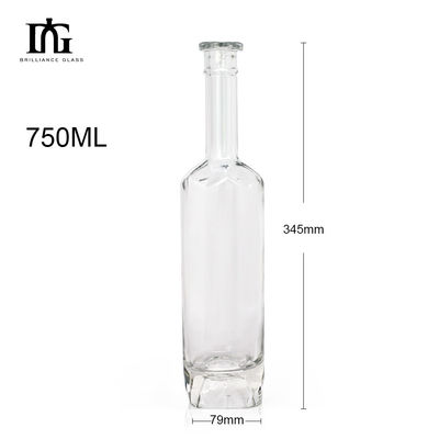 Whisky Vodka Gin Rum 700ml Round Clear Glass Bottle with Cork and Screw Cap Custom