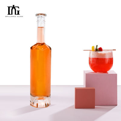 Whisky Vodka Gin Rum 700ml Round Clear Glass Bottle with Cork and Screw Cap Custom