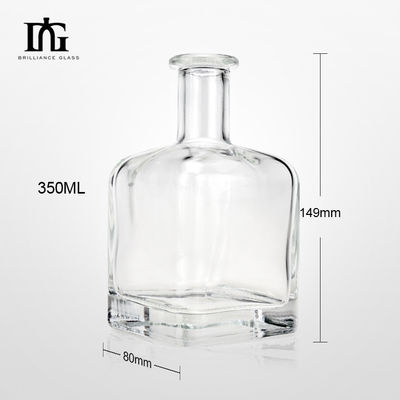 Square Glass Liquor Bottle 350ml with Engraved Surface and Cork Screw Cap