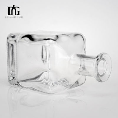 Square Glass Liquor Bottle 350ml with Engraved Surface and Cork Screw Cap