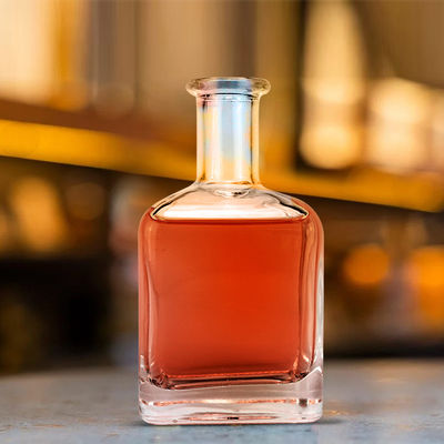 Square Glass Liquor Bottle 350ml with Engraved Surface and Cork Screw Cap