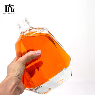 Engraved Surface 750ml Square Glass Wine Bottle for Liquor Drinking Custom Design