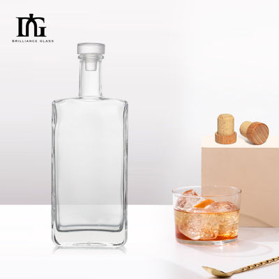 Alcohol Drinking Glass Bottles with Cork Stopper Custom Design 750ml Square