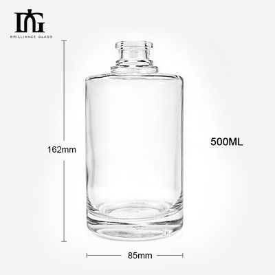 Glass Collar 500ml Transparent Round Empty Flint Glass Liquor Wine Whisky Vodka Bottle with Sealed Cork Lid