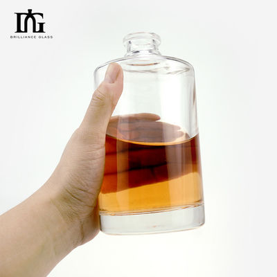 Glass Collar 500ml Transparent Round Empty Flint Glass Liquor Wine Whisky Vodka Bottle with Sealed Cork Lid