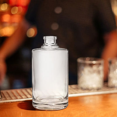 Glass Collar 500ml Transparent Round Empty Flint Glass Liquor Wine Whisky Vodka Bottle with Sealed Cork Lid