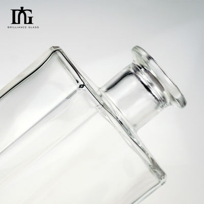 Clear Glass Tequila Wine Bottle with Long Narrow Neck and Cork Screw Cap Square Shape