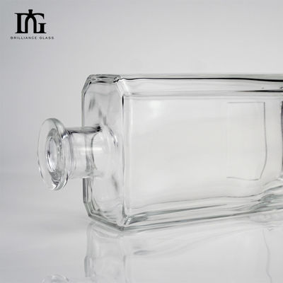 Clear Glass Tequila Wine Bottle with Long Narrow Neck and Cork Screw Cap Square Shape