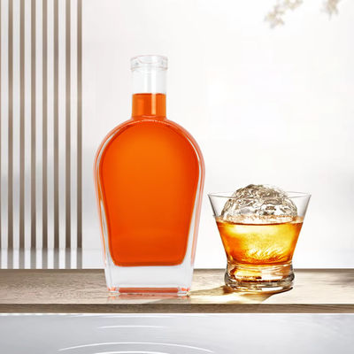 Whisky Liquor Gin Rum Vodka Glass Bottle with Glass Cork 450ml 700ml 750ml Collar Material