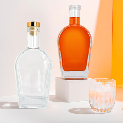 Whisky Liquor Gin Rum Vodka Glass Bottle with Glass Cork 450ml 700ml 750ml Collar Material